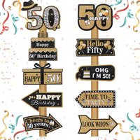 50th Black Gold Birthday Party Paper Sign Happy 50th Birthday Party Decorations Adults Favors 1975 Outdoor Celebrations Signage