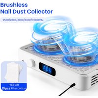 Professional Turbo Nail Dust Collector Two Hands Brushless Vacuum Cleaner Manicure Nail Tools Powerful Nail Fan Reusable Filter