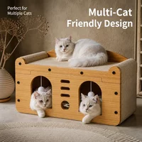 Cat Scratcher House 55x30x28cm Corrugated Cat Bed Cave with Hanging Balls Wear Resistant Furniture Protector for Indoor Cats