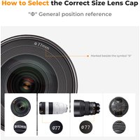 K&F Concept Snap-On Lens Cap 4 in 1 Center Pinch Design with Anti-Loss Leash for Nikon Canon Sony Fuji Camera Lens Protection