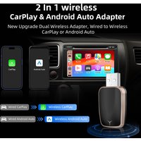 2025 Mini 2in1 Wireless CarPlay Android Auto Adapter Plug and Play with 5G WiFi Bluetooth USB Auto Reconnect in Rose Gold/Silver