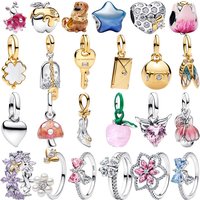 925 Sterling Silver Charm Ring Beads Fairy Sweet Puppy Apple Star Heart Tulip Mushroom Inlaid Gem DIY Bracelet Gift Fine Jewelry