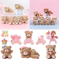 Pink Blue Bear Train Dolls Cake Decoration Birthday Cake Topper Baby Boy Girl 1st Birthday cake toppers baby shower Supplies