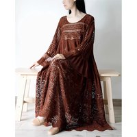 New Arrival 2025 Summer Beach Style Women Flare Sleeve O-neck Loose Long Dress Hollow Out Lace Patchwork A-line Dresses 208626