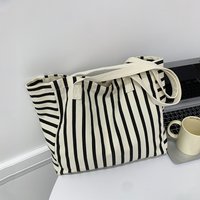 Striped Canvas Bag Beach Handbag Fashionable Women's Canvas Summer Large Capacity Shoulder Bag