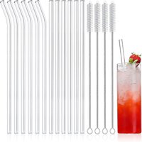 12-Pack Reusable Glass Straws Clear Smooth Glass Drinking Straw 8''x10 MM Set of 6 Straight and 6 Bent with 4 Cleaning Brushes