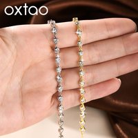 OXTAO 3mm Bezel Bubble Bracelet for Women Grils Cubic Zircon Cube Lock-Closure Bracelet Adjustable Hand Jewelry 14K Gold Filled
