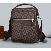 High-capacity Monogram Print Messenger Bag, Men's Crossbody Shoulder Satchel for Daily Commute & Weekend Trips