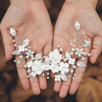 1Pc Hair Vine Headdresses for Brides Wedding Crystal Leaf Hair Jewelry Pearl Flower Head Hair Clips Accessories HLHH02
