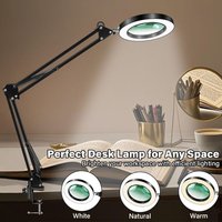 Adjustable Magnifying Desk Lamp 8X/10X Magnification - 72 LED 3-Color Light with USB Power for Precision Work and Skincare