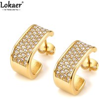 Lokaer Stainless Steel Shiny CZ Zircon Square Hoop Earrings for Women 18K Gold Color Geometric Earrings Wedding Jewelry E26085