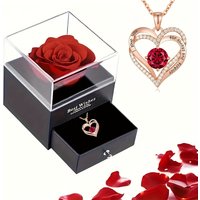 Luxury Red Zirconia Pendant Necklaces With Rose Flower Gift Box Romantic Anniversary Party Birthday Wedding Gift Jewelry