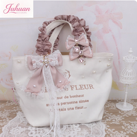 Cute Sweet Lace Bow Rhinestone Women's Handbag Hanging Satin Bow Multi-color Shoulder Bag Girls Daily Commuting Simple Tote Bags