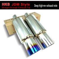 Universal HKS Hi-Power Exhaust Muffler, 2"/2.5/3" Inlet 89mm/3.5" Outlet Car Stainless Steel Straight drum Tail Pipe image 4