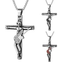 Johnny Hallyday Guitar Cross Pendant 3 Colors Punk Stainless Steel Necklace With Black Rope Chain Men Necklaces Jewelry Gift