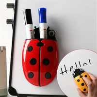 Ladybug Magnetic Pen Holder & Eraser - Dual-Use Whiteboard Accessory, Cartoon Plastic Storage Box for Decor,PP Material