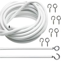 1Set Durable 2/3/4/5 Meters Curtain Spring Rope PVC Steel with HOOKS EYES Window Cord Cable Net White Wall Hanging Line
