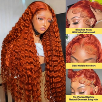 Deep Wave Ginger Orange Lace Front Wig Human Hair 13x6 HD Lace Front with Baby Hair 250% Density Long Curly Wig for Black Women image 3