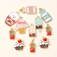 10pcs Charms Enamel Milk French Popcorn Fries Ice Cream Pendants for Necklaces Earrings DIY Handmade Jewelry Accessories