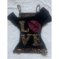Sexy Fake 2Piece Leopard Print T-shirt Y2k 2000s Vintage Goth Woman Clothes Hot Girl Punk Crop Top Japanese Summer Harajuku Tees