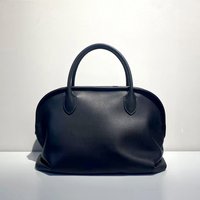 Black 31cm Genuine Top Grain Cowhide Leather Handbag – Soft Structure Tote with Lambskin Lining, Elegant Minimalist for Women