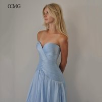 OIMG Sky Blue Sweetheart Neck A Line Prom Gowns Backless Pleated Formal Party Gown Floor Length Evening Dress Customized