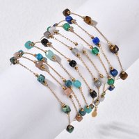 Simple 4MM Semi Gemstone Stainless Steel Chain Bracelet Handmade Square Stones For Women Fashion Girls Wrist Jewelry Gift