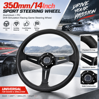 Universelles Rennlenkrad 350 mm/14 Zoll, 6-Loch, rutschfestes Leder- und Aluminium-Gaming-Lenkrad mit Hupe für Chevy C10 Rennen/Auto-Simulatoren/Fahr- und Rennsport