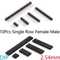 10Pcs/lot 2.54mm DIP Female/Male1*2 3 4 5 6 7 8 10 12 14 15 24 40Pins PinHeader Socket Solderless Single Row Pinheader Connector