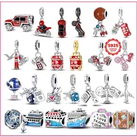 Original 925 Sterling Silver Charms Beads Airplane Passport Motorcycle Travel Charm Fit Original Bracelet DIY Women Jewelry Gift