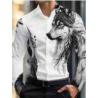 Men's Long Sleeved Shirt 3D Lifelike Wolf Pattern Print Personality Top Outdoor Streetwear Trendy Loose High-End Men's Clothing