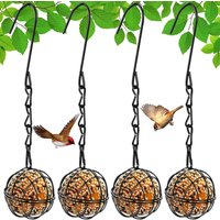 4-Piece Suet Ball Bird Feeder Set – Metal bird feeding station with hanging chain; outdoor, squirrel-proof design; suitable for wild birds and garden hanging.
