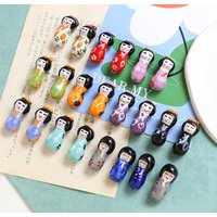 6pcs Hand-painted Cute Blessing Doll Ceramic Perforated Beads Diy Handmade Jewelry Necklace Earrings Pendant Material