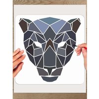 1Pcs Black Panther Head Painting Stencil 11.8x11.8inchs Geometric Animal Reusable Stencil Crafts Drawing Templates for Painting