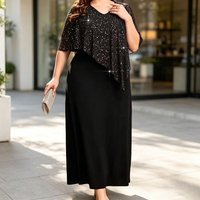 2026 Women Plus Size Dress O-neck Midi Loose Dress Lady Evening Chiffon Sequin Sexy Elegant Dress Female Clothing Summer Autumn