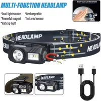Mini LED Headlamp Motion Sensor Camping Fishing Lantern USB Rechargeable Headlight with Magnet Warning Lamp Cap Clip Lights
