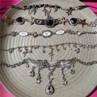 Shining Crystal Wings Heart Star Silver Color Choker Necklaces For Women Tassel Rhinestone Chain Necklaces Statements Jewelry
