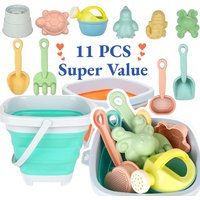 11Pcs Beach Toys Set Gift Package Sand Toys for Kids Sandbox Toys with Collapsible Bucket Shovel Set Sand Molds Summer Outdoor