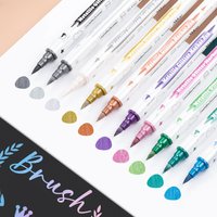 10 PCS Dual Tip Metallic Marker Pens Brush & Fine Nibs Paint Markers For DIY Cards Scrapbooking Art Supplies, Back To School