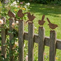 Vintage garden birds for all seasons. Gold & sparrow designs, acrylic, outdoor fence decor. Ideal gift. Nature style.