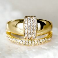 Huitan Geometric Design Women Ring Gold Color Noble Wedding Engagement Accessories Special Elegant Jewelry for Party with CZ