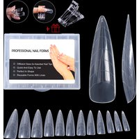 NEW Stiletto Coffin Clear Dual Forms False Tips Quick Building Gel Mold Nail System Full Cover Nail Extension Forms Top