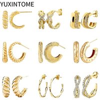 925 Sterling Silver Ear Needle Vintage C Shape Stud Earrings For Women Simple Twist Crystal Piercing Earrings Fashion Jewelry