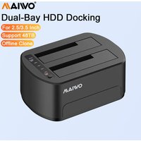 MAIWO Dual Bay HDD Case 2.5/3.5 Inch External Hard Drive Enclosure Case with Offline Clone 12V 3A Power Adapter for Pc Laptop