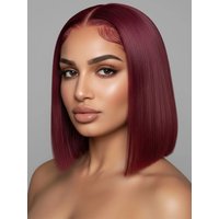 Lekker 100% Human Hair Wigs 10" Colored Red Short Straight Bob Middle Part T Lace Front For Women Glueless Brazilian Remy Hair