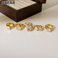 Waterproof 18K Gold Plated Stainless Steel Multi Cut Cubic Zirconia Ring Women Luxury Statement Stackable Finger Jewelry