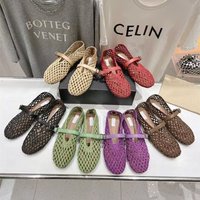 Vine Grass Weaving Retro Hollow One Strap Sandals Women's Mesh Ballet Shoes Flat Bottom Mary Jane Single Shoes