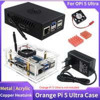 Orange Pi 5 Ultra Case Metal Acrylic Shell Transparent Protective Box Optional Heatsink Antenna Power Supply for OPi 5 Ultra