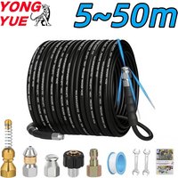 5~50m Sewer Drain Water Cleaning Hose 5800PSI Pressure Cleaning Machine Hose 1/4" NPT Pipeline Cleaning Nozzle Sewer Jetter Kit