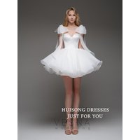 HUISONG Customized Short Organza Wedding Dresses Sweetheart Spaghetti Straps A-Line Beach Mini Bridals Gowns свадебное платье